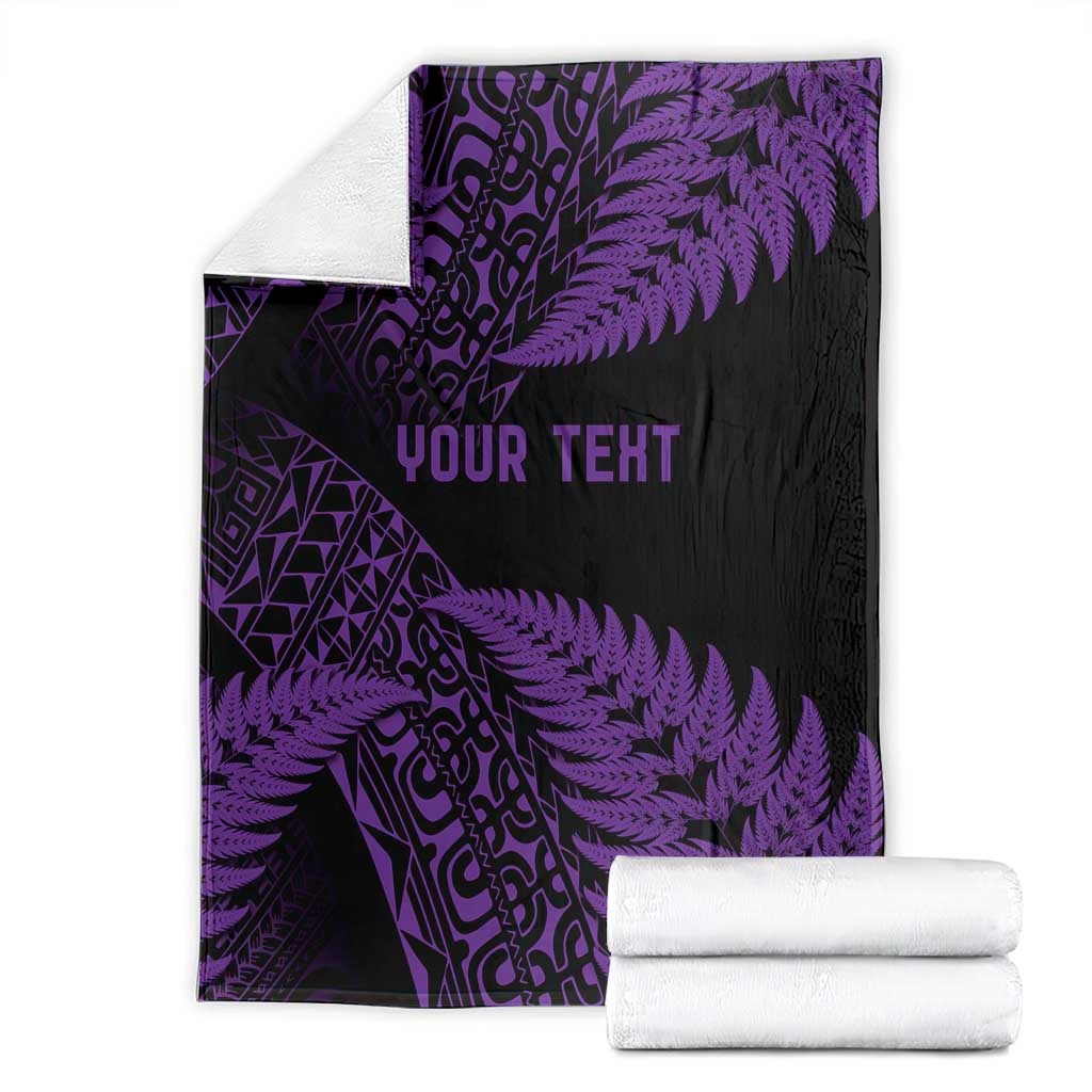 New Zealand Rugby Pacific Personalised Blanket All Purple Maori Pasifika Fern Pattern