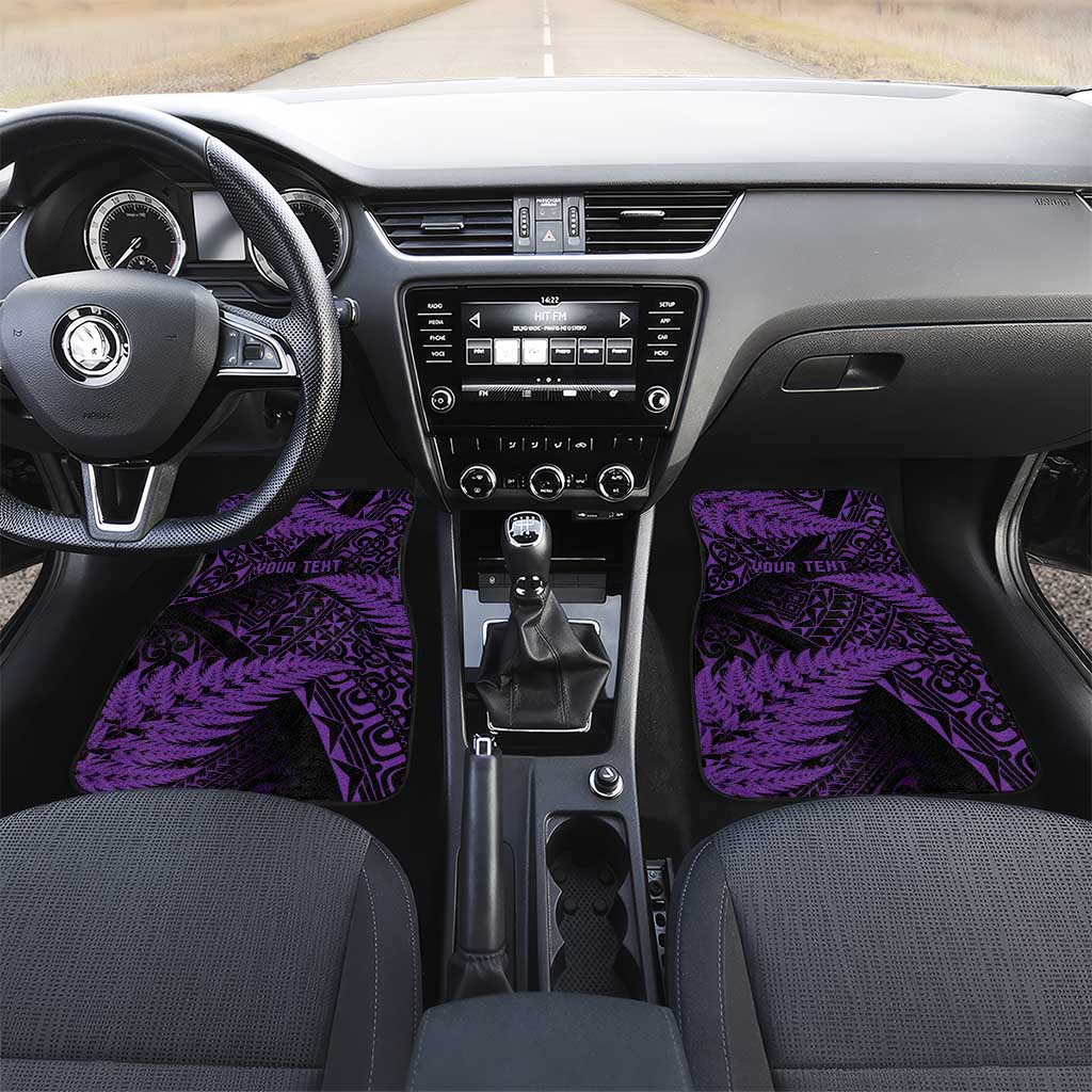 New Zealand Rugby Pacific Personalised Car Mats All Purple Maori Pasifika Fern Pattern LT9 Set 2pcs - Front Purple - Polynesian Pride