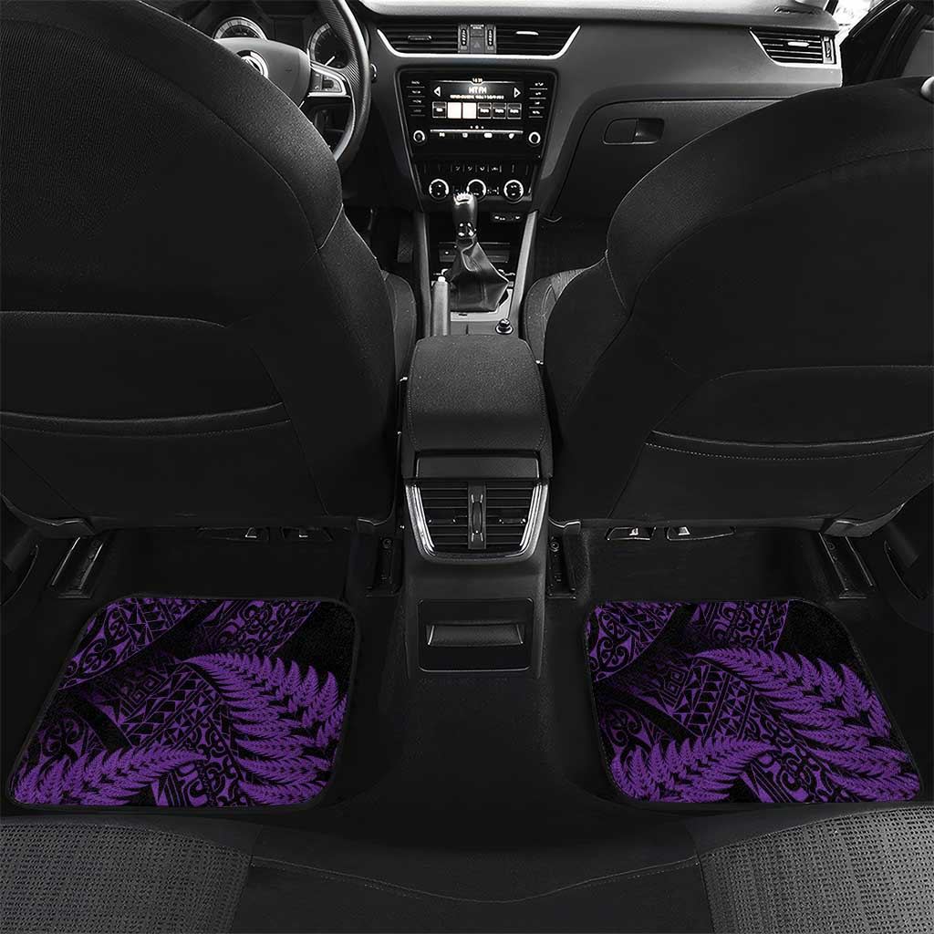 New Zealand Rugby Pacific Personalised Car Mats All Purple Maori Pasifika Fern Pattern LT9 Set 2pcs - Back Purple - Polynesian Pride