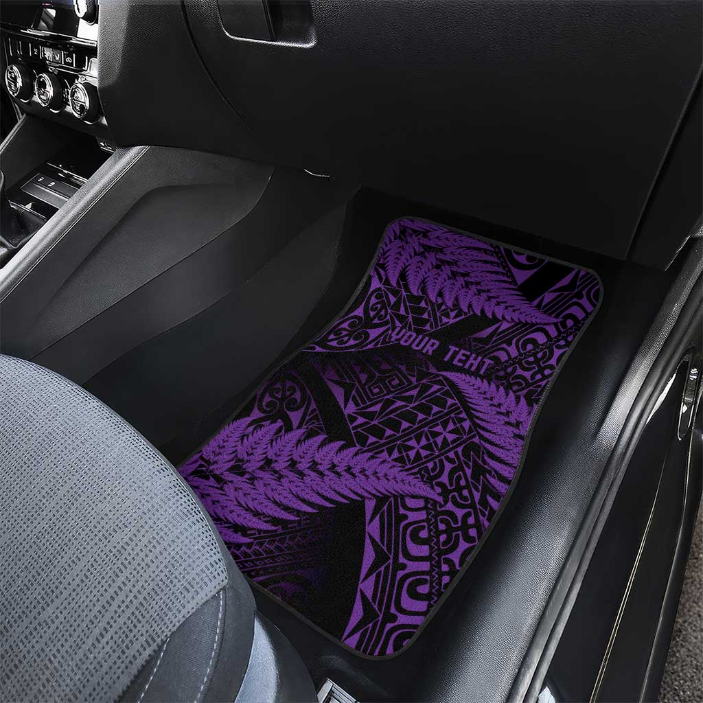 New Zealand Rugby Pacific Personalised Car Mats All Purple Maori Pasifika Fern Pattern LT9 - Polynesian Pride