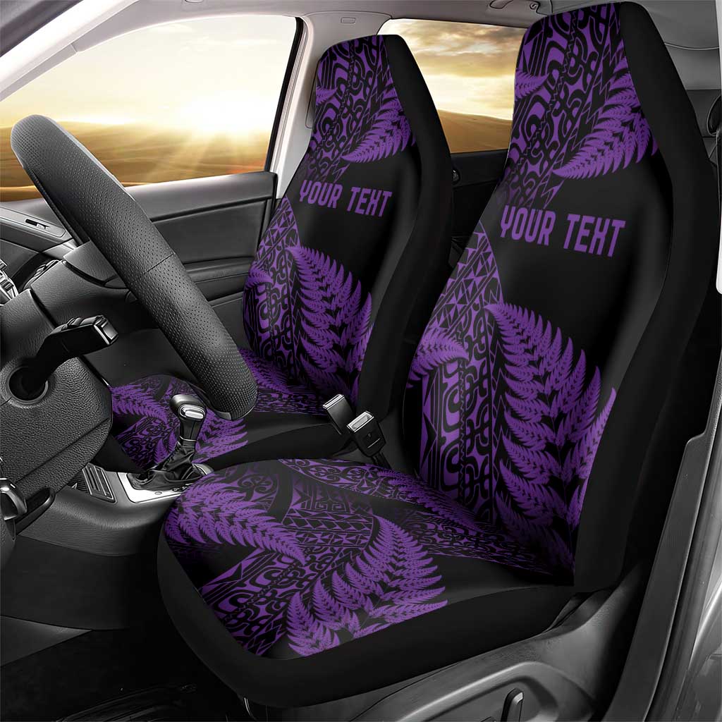 New Zealand Rugby Pacific Personalised Car Seat Cover All Purple Maori Pasifika Fern Pattern