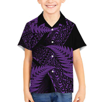 New Zealand Rugby Pacific Personalised Family Matching Long Sleeve Bodycon Dress and Hawaiian Shirt All Purple Maori Pasifika Fern Pattern LT9 Son's Shirt Purple - Polynesian Pride