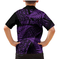 New Zealand Rugby Pacific Personalised Family Matching Mermaid Dress and Hawaiian Shirt All Purple Maori Pasifika Fern Pattern LT9 - Polynesian Pride