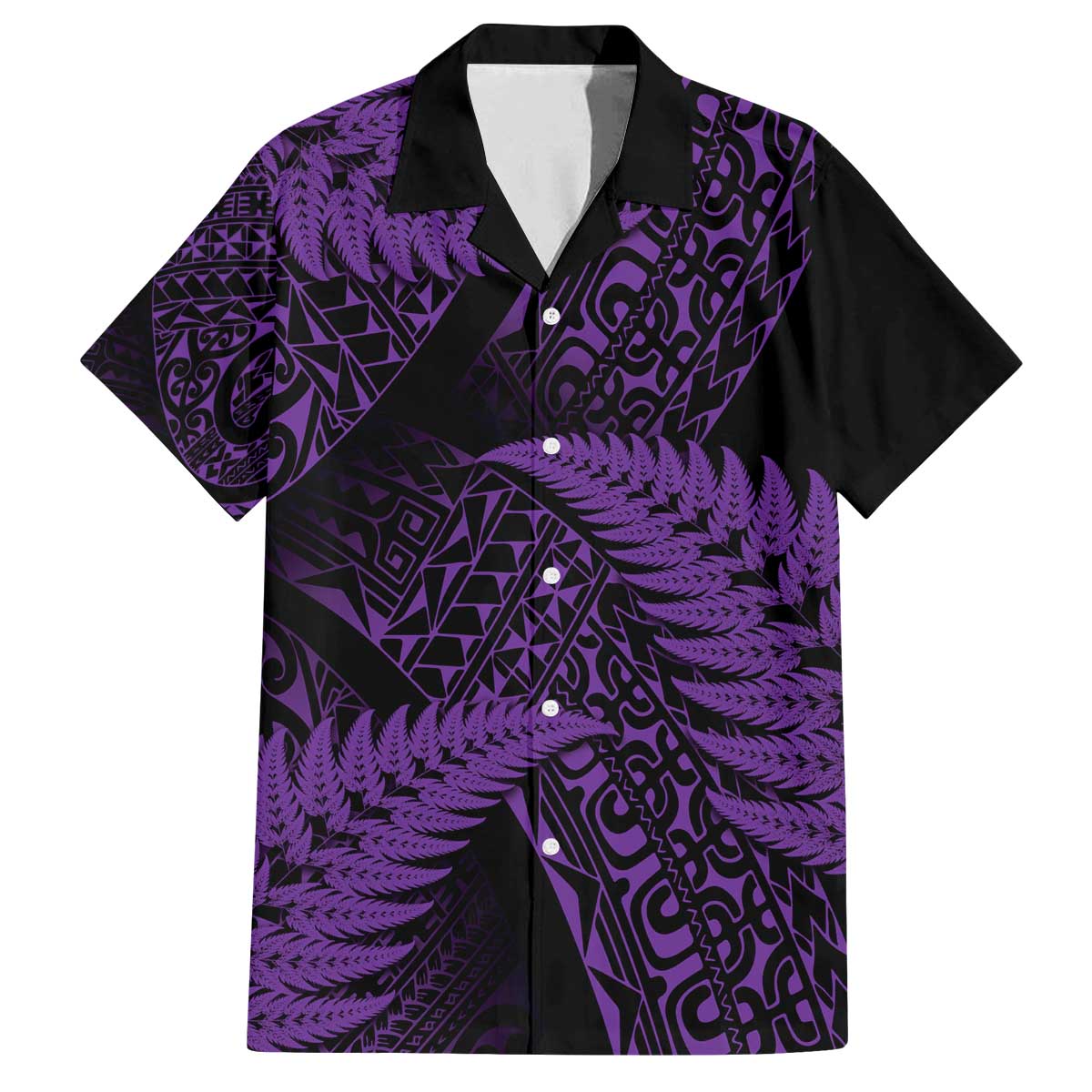 New Zealand Rugby Pacific Personalised Family Matching Off The Shoulder Long Sleeve Dress and Hawaiian Shirt All Purple Maori Pasifika Fern Pattern