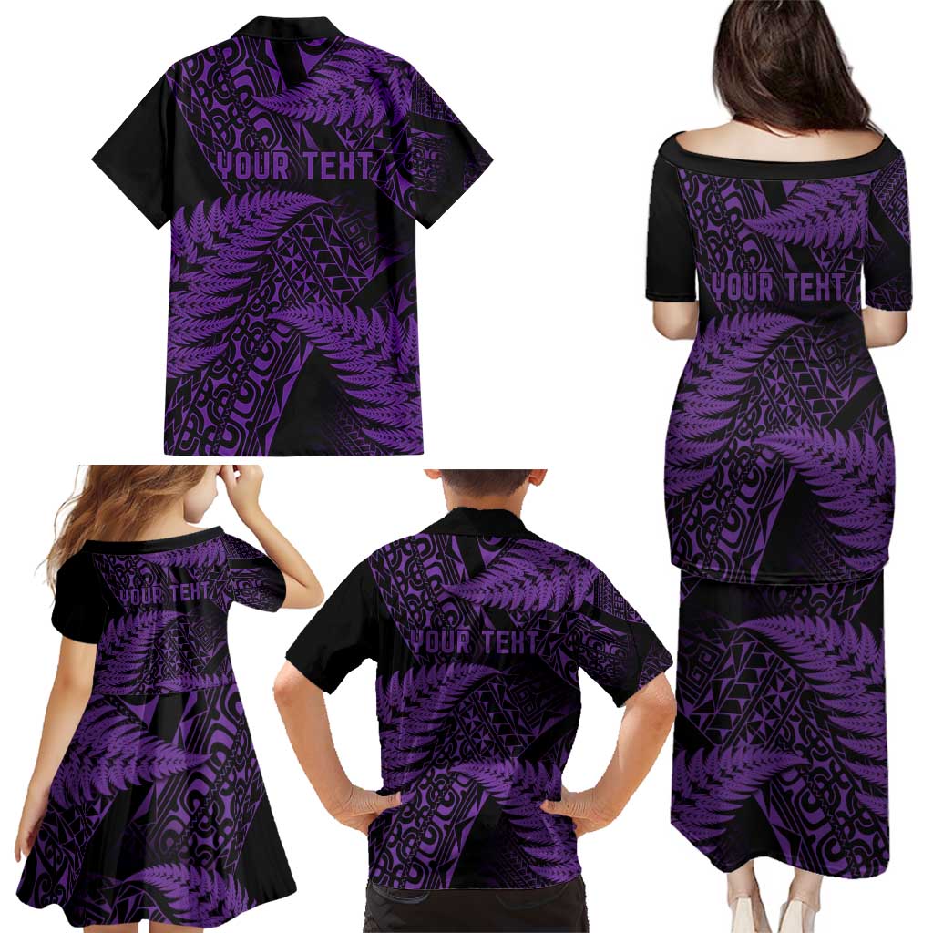New Zealand Rugby Pacific Personalised Family Matching Puletasi and Hawaiian Shirt All Purple Maori Pasifika Fern Pattern LT9 - Polynesian Pride