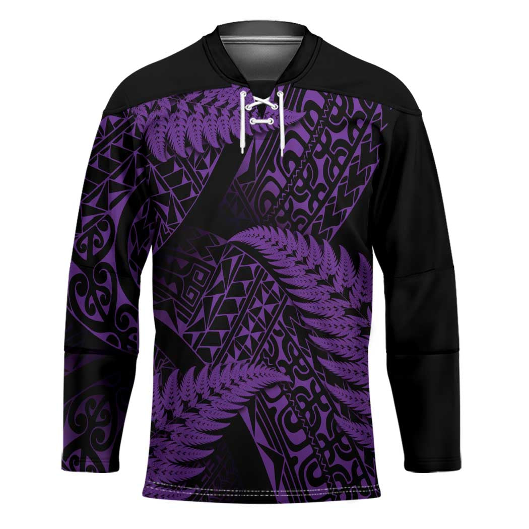 New Zealand Rugby Pacific Personalised Hockey Jersey All Purple Maori Pasifika Fern Pattern - Polynesian Pride