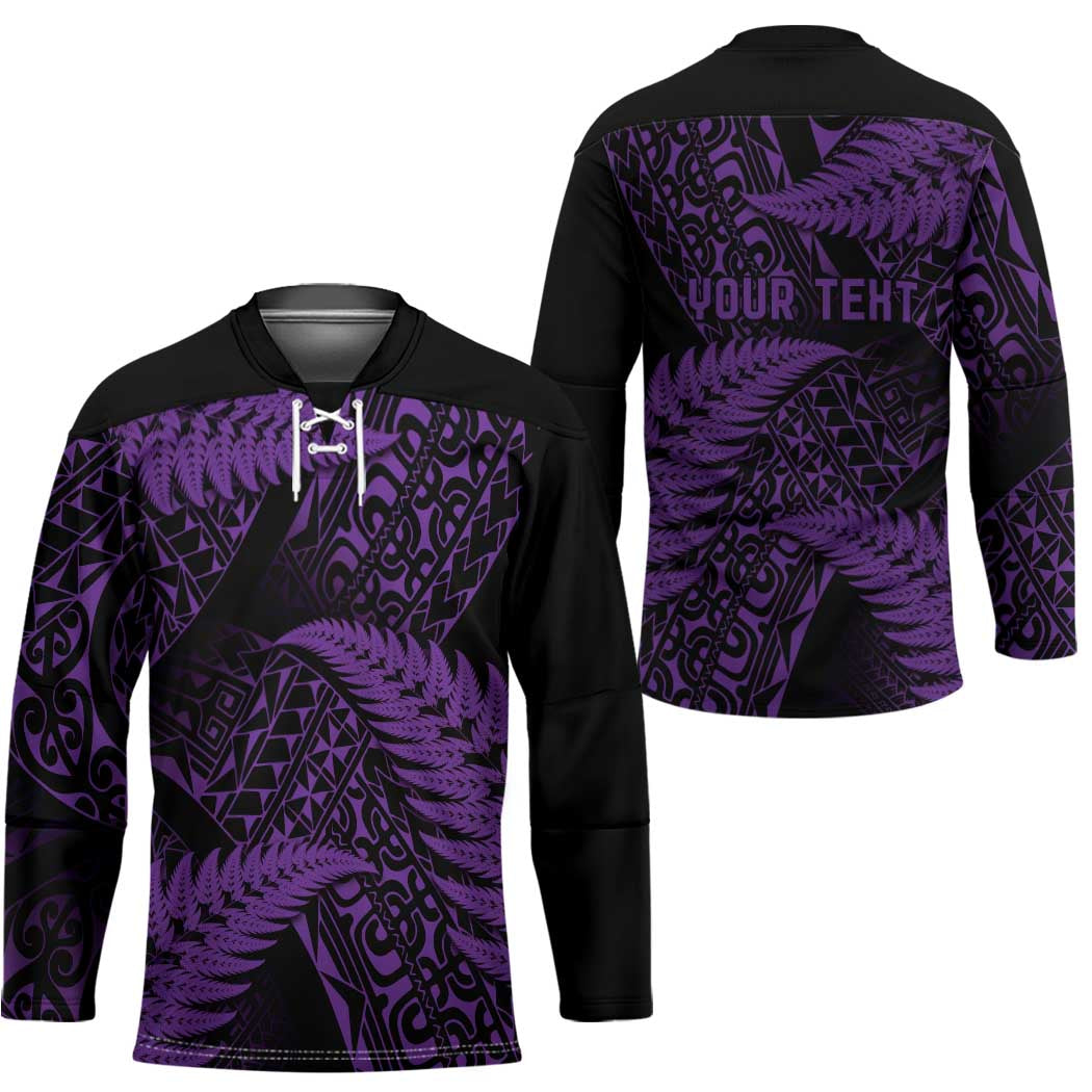 New Zealand Rugby Pacific Personalised Hockey Jersey All Purple Maori Pasifika Fern Pattern - Polynesian Pride