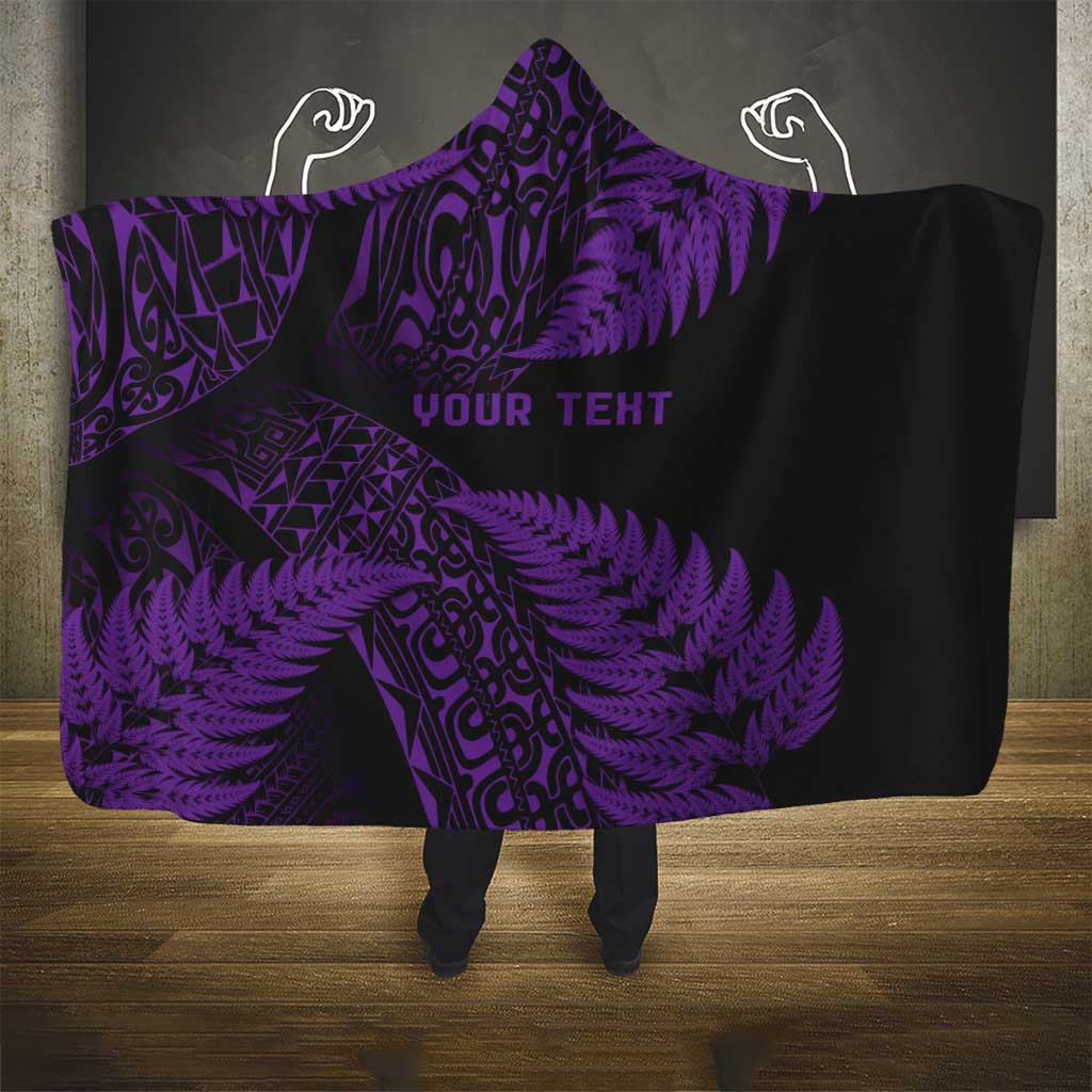 New Zealand Rugby Pacific Personalised Hooded Blanket All Purple Maori Pasifika Fern Pattern