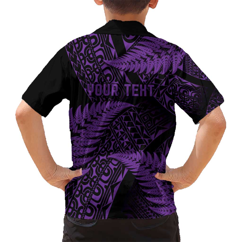 New Zealand Rugby Pacific Personalised Kid Hawaiian Shirt All Purple Maori Pasifika Fern Pattern LT9 - Polynesian Pride