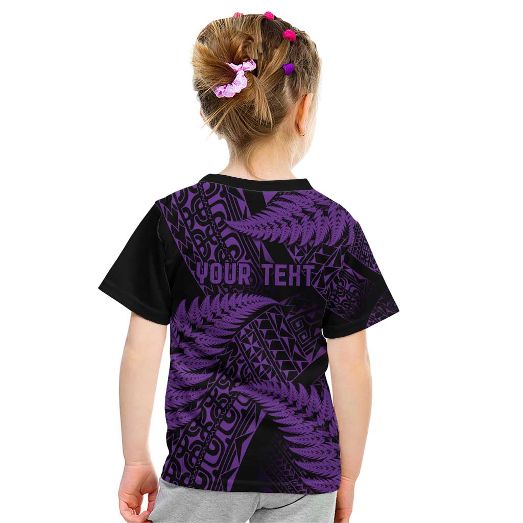 New Zealand Rugby Pacific Personalised Kid T Shirt All Purple Maori Pasifika Fern Pattern LT9 - Polynesian Pride