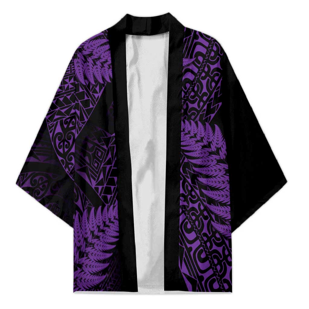 New Zealand Rugby Pacific Personalised Kimono All Purple Maori Pasifika Fern Pattern - Polynesian Pride