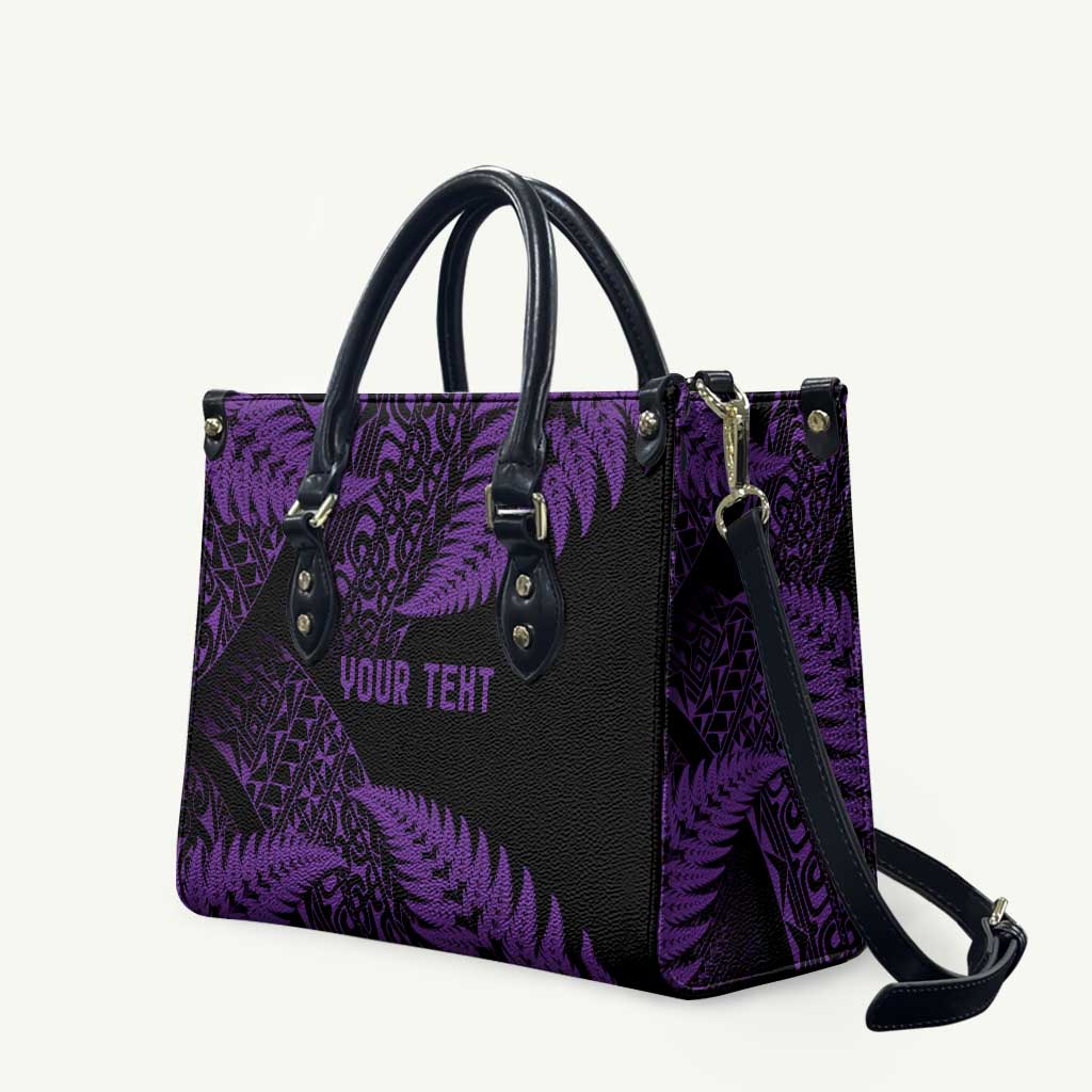 New Zealand Rugby Pacific Personalised Leather Bag All Purple Maori Pasifika Fern Pattern - Polynesian Pride