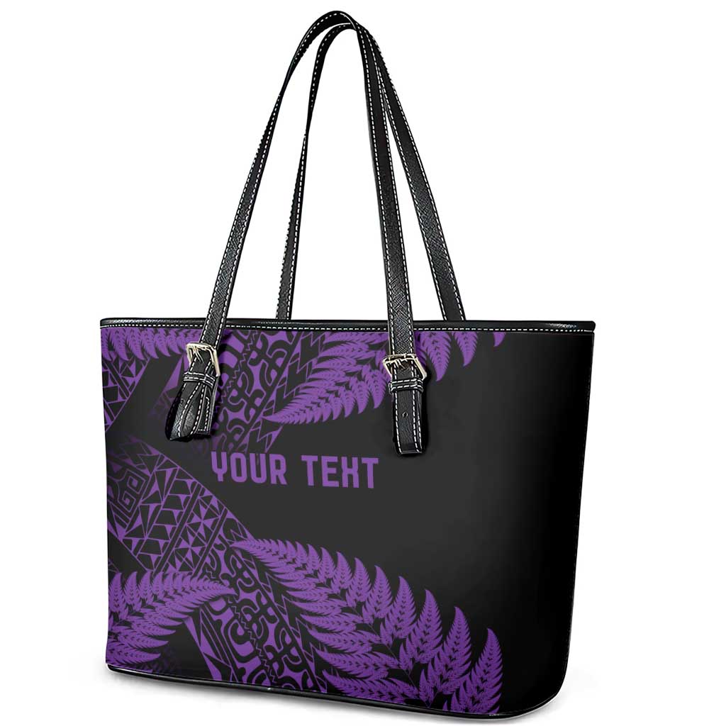 New Zealand Rugby Pacific Personalised Leather Tote Bag All Purple Maori Pasifika Fern Pattern LT9 - Polynesian Pride