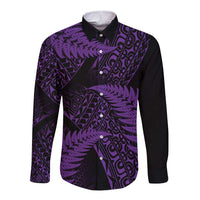 New Zealand Rugby Pacific Personalised Long Sleeve Button Shirt All Purple Maori Pasifika Fern Pattern LT9 Unisex Purple - Polynesian Pride