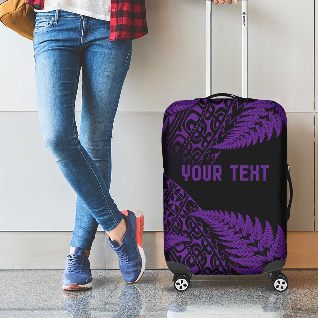 New Zealand Rugby Pacific Personalised Luggage Cover All Purple Maori Pasifika Fern Pattern