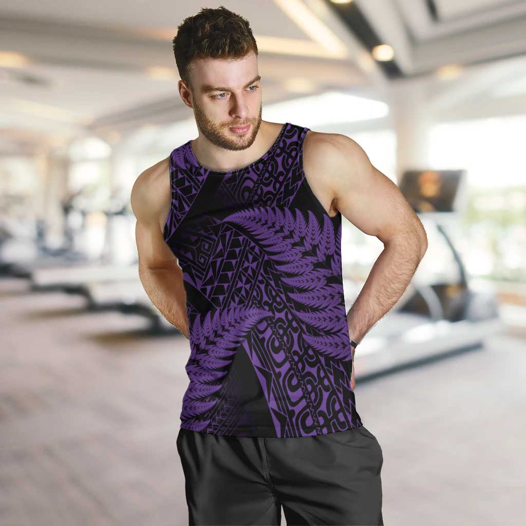 New Zealand Rugby Pacific Personalised Men Tank Top All Purple Maori Pasifika Fern Pattern