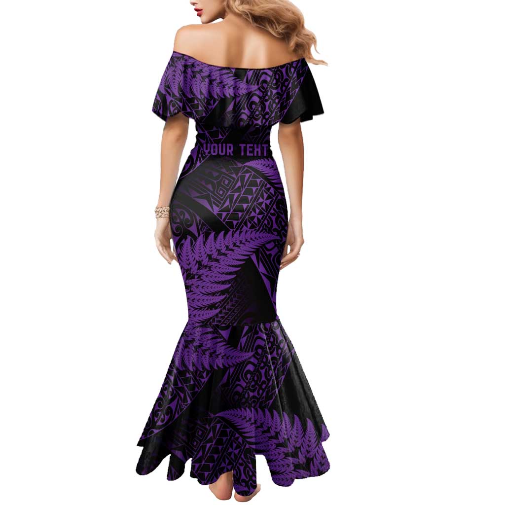 New Zealand Rugby Pacific Personalised Mermaid Dress All Purple Maori Pasifika Fern Pattern