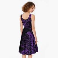 New Zealand Rugby Pacific Personalised Midi Dress All Purple Maori Pasifika Fern Pattern LT9 - Polynesian Pride