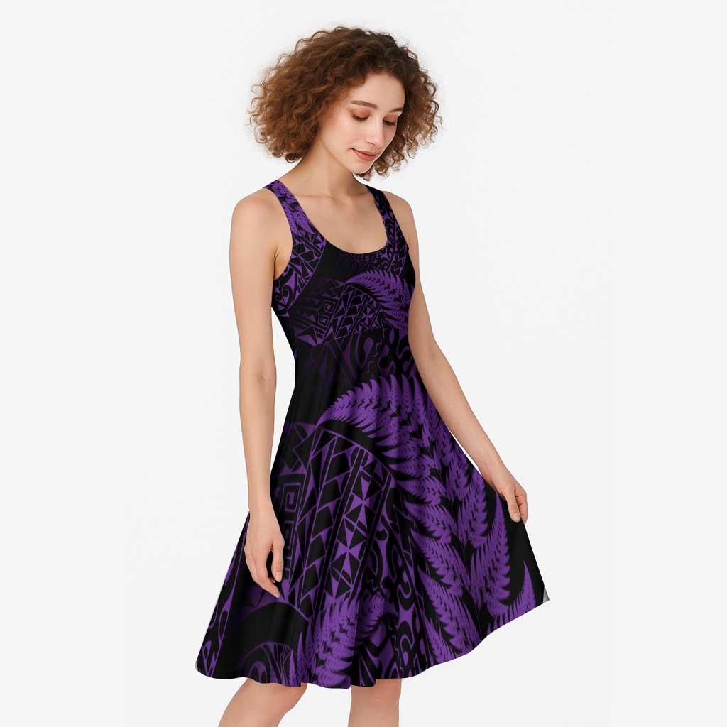 New Zealand Rugby Pacific Personalised Midi Dress All Purple Maori Pasifika Fern Pattern LT9 - Polynesian Pride