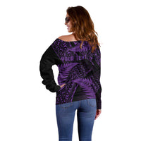 New Zealand Rugby Pacific Personalised Off Shoulder Sweater All Purple Maori Pasifika Fern Pattern