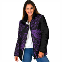 New Zealand Rugby Pacific Personalised Padded Jacket All Purple Maori Pasifika Fern Pattern - Polynesian Pride