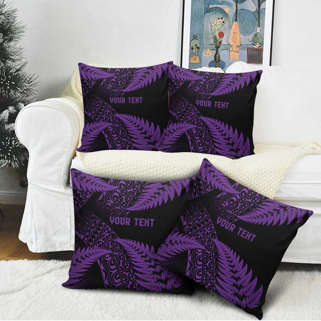 New Zealand Rugby Pacific Personalised Pillow Cover All Purple Maori Pasifika Fern Pattern - Polynesian Pride