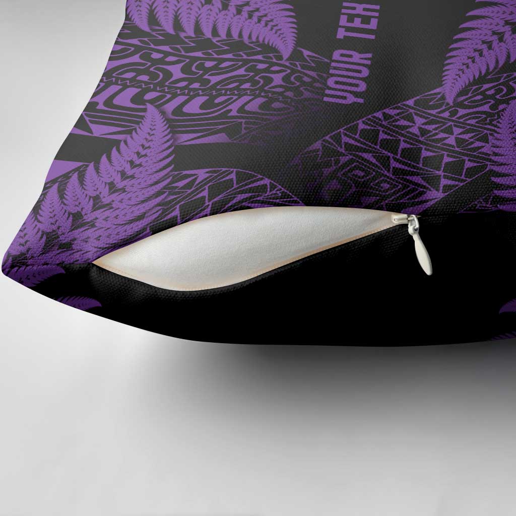 New Zealand Rugby Pacific Personalised Pillow Cover All Purple Maori Pasifika Fern Pattern - Polynesian Pride