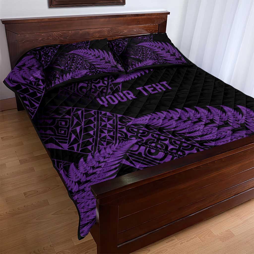 New Zealand Rugby Pacific Personalised Quilt Bed Set All Purple Maori Pasifika Fern Pattern