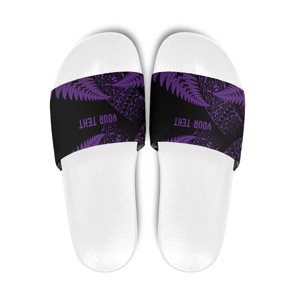New Zealand Rugby Pacific Personalised Slide Sandals All Purple Maori Pasifika Fern Pattern LT9 Purple - Polynesian Pride