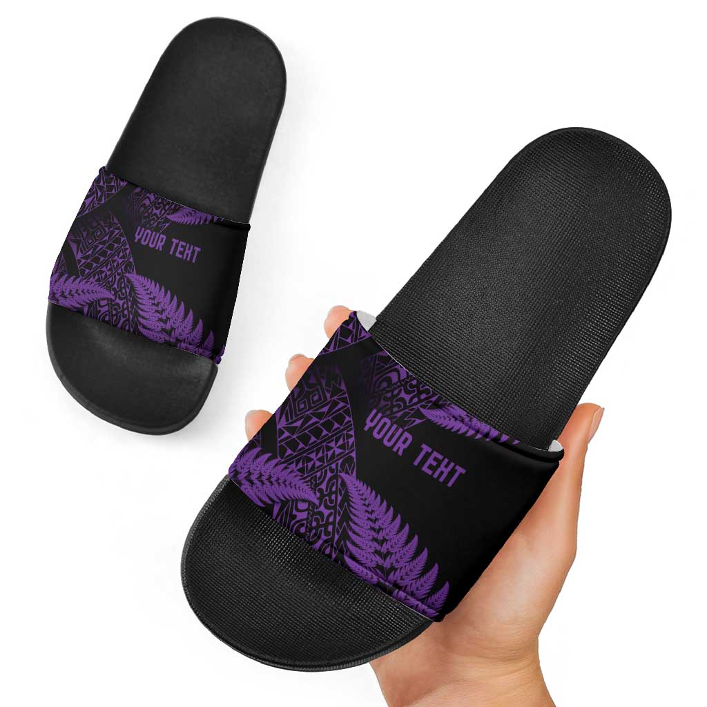 New Zealand Rugby Pacific Personalised Slide Sandals All Purple Maori Pasifika Fern Pattern LT9 - Polynesian Pride