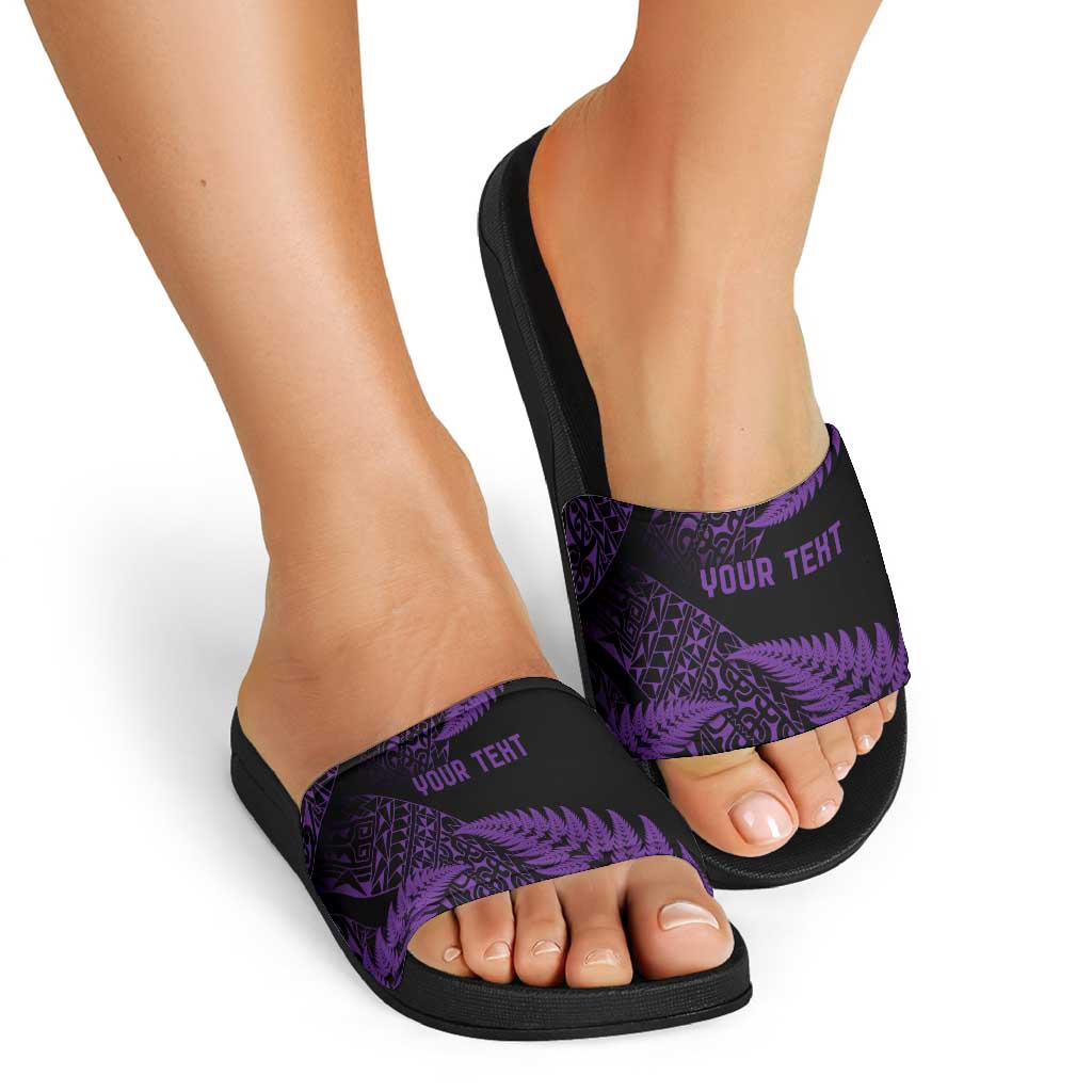 New Zealand Rugby Pacific Personalised Slide Sandals All Purple Maori Pasifika Fern Pattern LT9 - Polynesian Pride