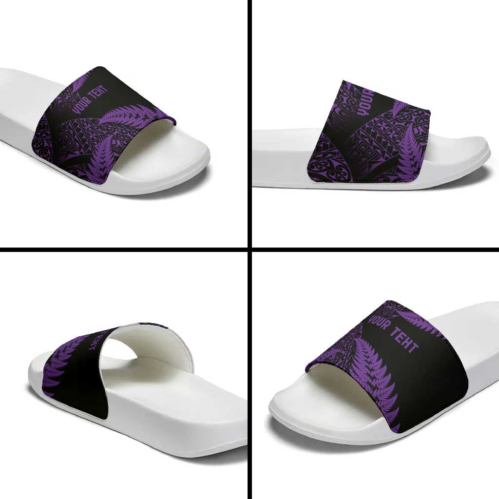 New Zealand Rugby Pacific Personalised Slide Sandals All Purple Maori Pasifika Fern Pattern LT9 - Polynesian Pride