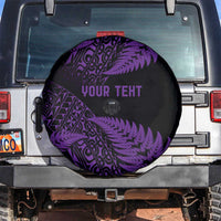New Zealand Rugby Pacific Personalised Spare Tire Cover All Purple Maori Pasifika Fern Pattern
