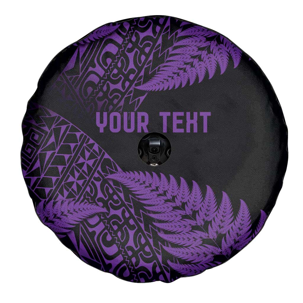 New Zealand Rugby Pacific Personalised Spare Tire Cover All Purple Maori Pasifika Fern Pattern