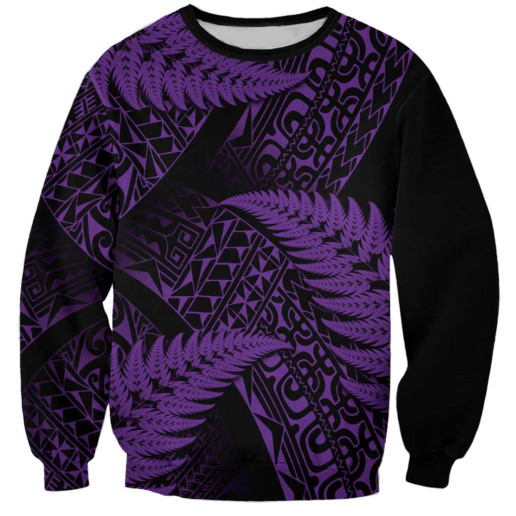 New Zealand Rugby Pacific Personalised Sweatshirt All Purple Maori Pasifika Fern Pattern LT9 Unisex Purple - Polynesian Pride