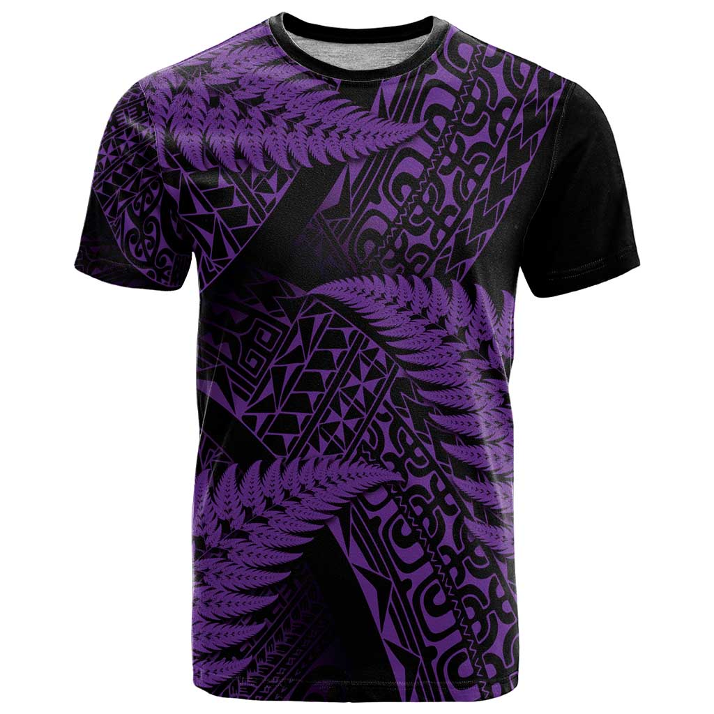 New Zealand Rugby Pacific Personalised T Shirt All Purple Maori Pasifika Fern Pattern LT9 Purple - Polynesian Pride