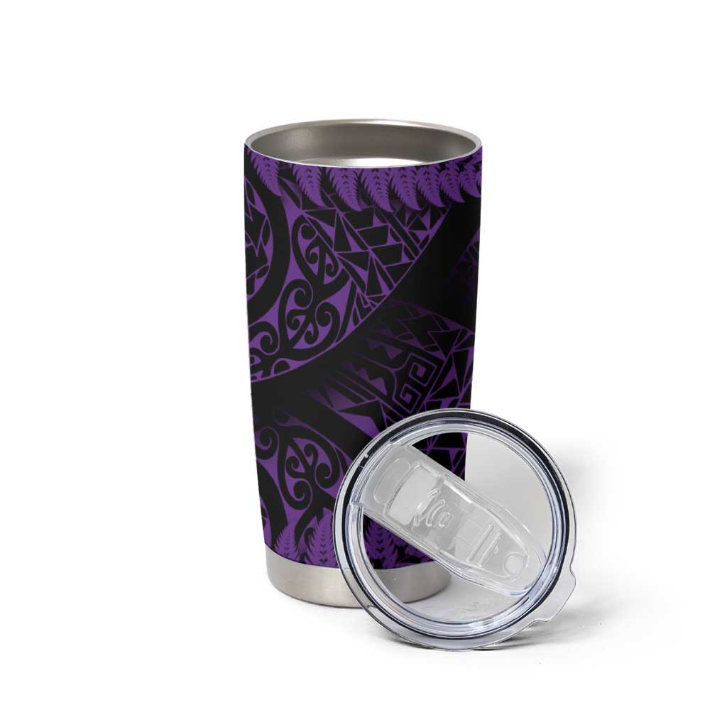 New Zealand Rugby Pacific Personalised Tumbler Cup All Purple Maori Pasifika Fern Pattern LT9 - Polynesian Pride