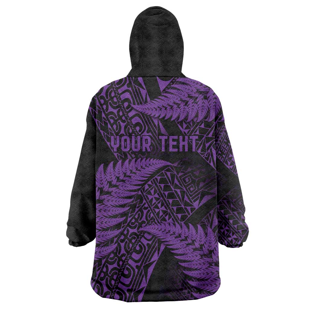 New Zealand Rugby Pacific Personalised Wearable Blanket Hoodie All Purple Maori Pasifika Fern Pattern