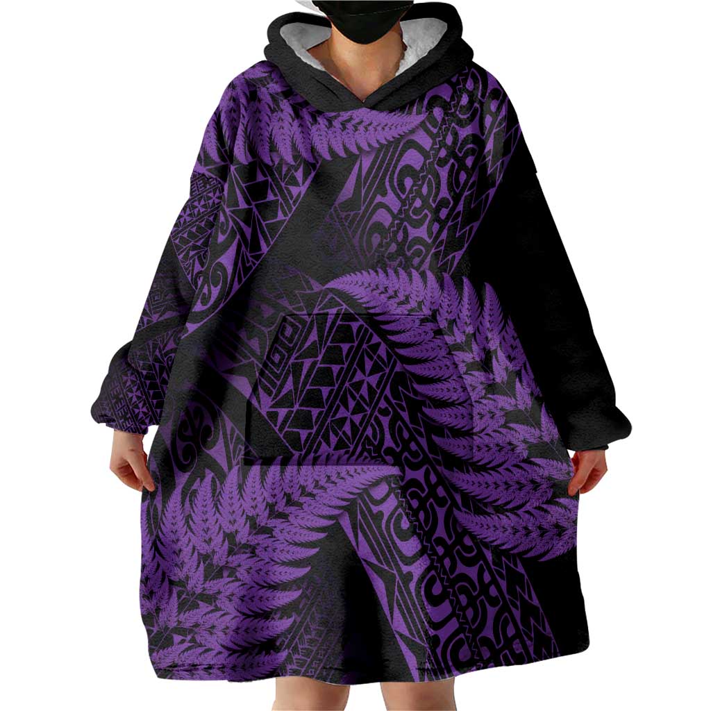 New Zealand Rugby Pacific Personalised Wearable Blanket Hoodie All Purple Maori Pasifika Fern Pattern
