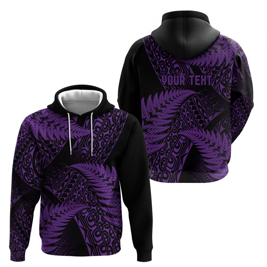 New Zealand Rugby Pacific Personalised Zip Hoodie All Purple Maori Pasifika Fern Pattern