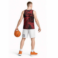 New Zealand Rugby Pacific Personalised Basketball Jersey All Red Maori Pasifika Fern Pattern - Polynesian Pride