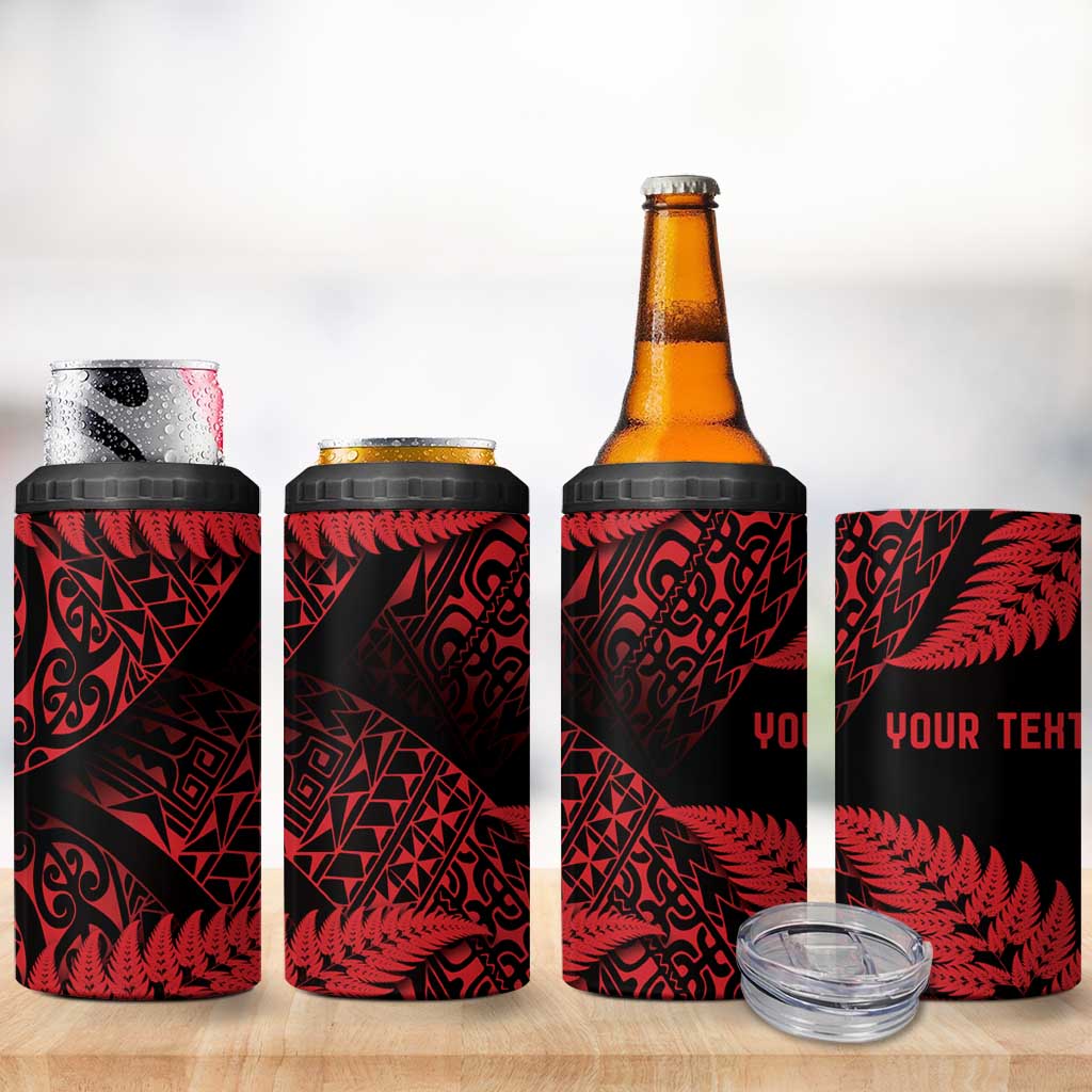 New Zealand Rugby Pacific Personalised 4 in 1 Can Cooler Tumbler All Red Maori Pasifika Fern Pattern LT9 - Polynesian Pride