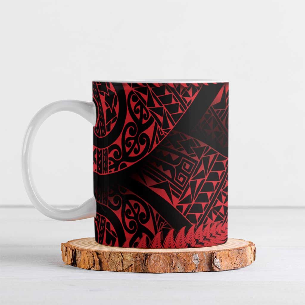 New Zealand Rugby Pacific Personalised Ceramic Mug All Red Maori Pasifika Fern Pattern - Polynesian Pride