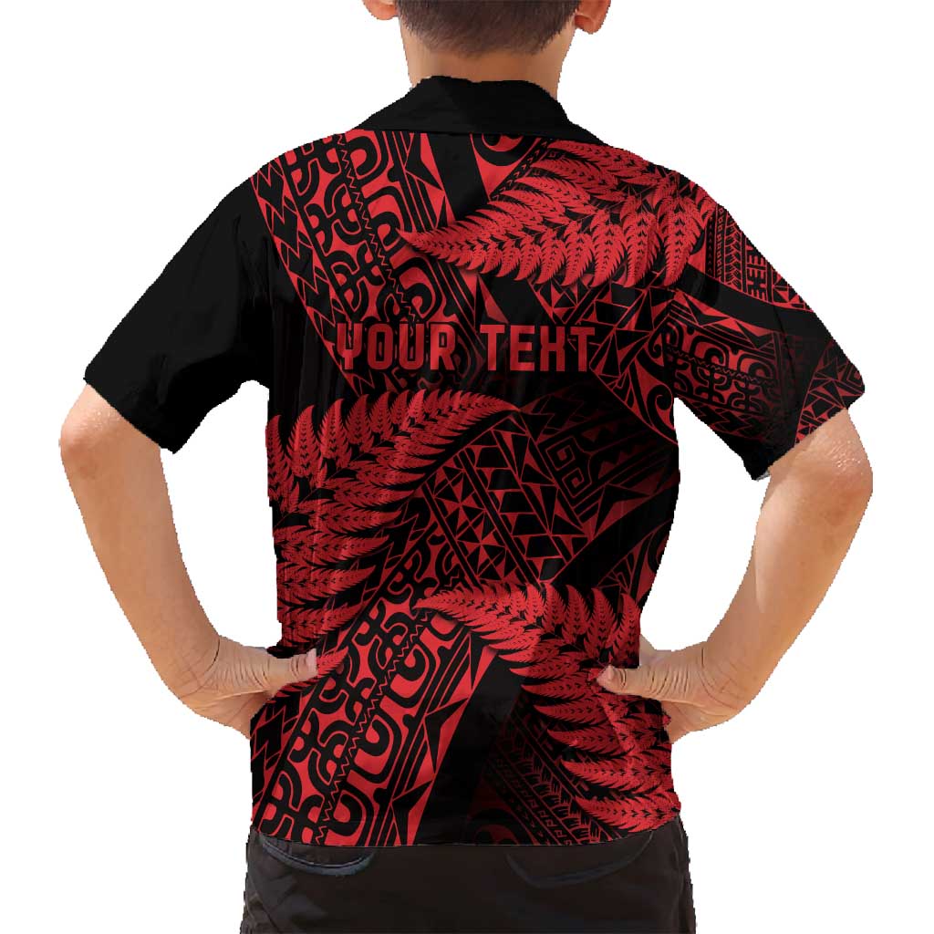 New Zealand Rugby Pacific Personalised Family Matching Long Sleeve Bodycon Dress and Hawaiian Shirt All Red Maori Pasifika Fern Pattern LT9 - Polynesian Pride