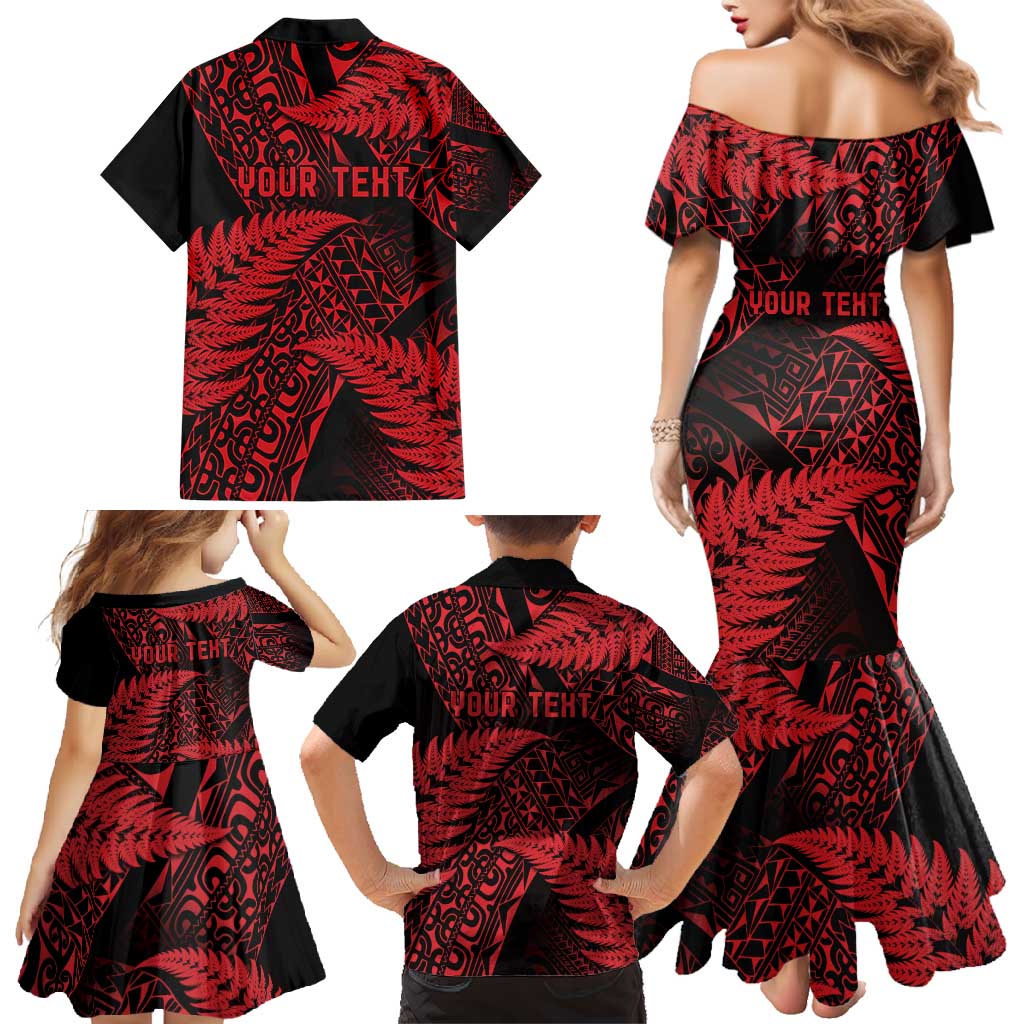 New Zealand Rugby Pacific Personalised Family Matching Mermaid Dress and Hawaiian Shirt All Red Maori Pasifika Fern Pattern LT9 - Polynesian Pride
