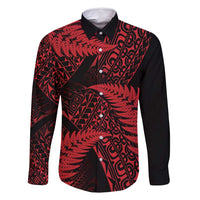 New Zealand Rugby Pacific Personalised Family Matching Off Shoulder Short Dress and Hawaiian Shirt All Red Maori Pasifika Fern Pattern LT9 Dad's Shirt - Long Sleeve Red - Polynesian Pride
