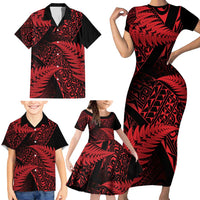 New Zealand Rugby Pacific Personalised Family Matching Short Sleeve Bodycon Dress and Hawaiian Shirt All Red Maori Pasifika Fern Pattern LT9 - Polynesian Pride