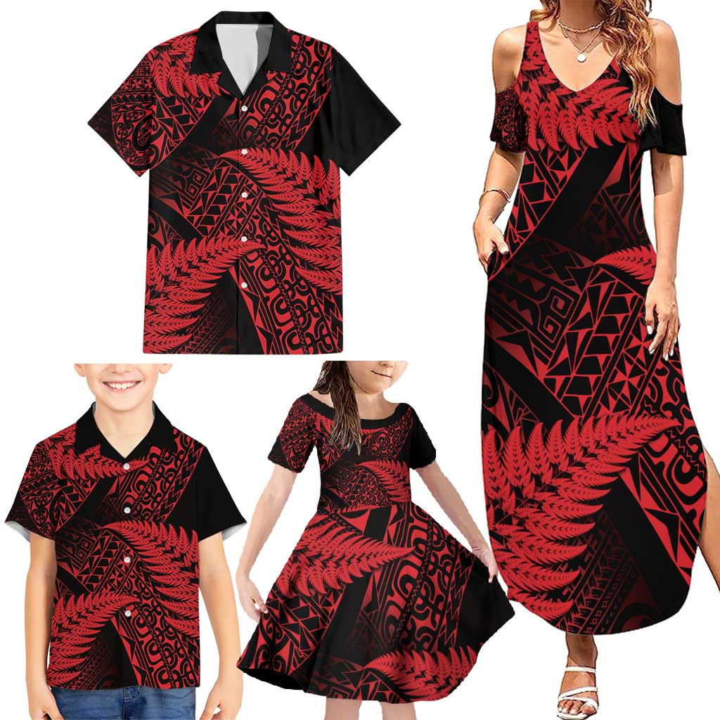 New Zealand Rugby Pacific Personalised Family Matching Summer Maxi Dress and Hawaiian Shirt All Red Maori Pasifika Fern Pattern LT9 - Polynesian Pride