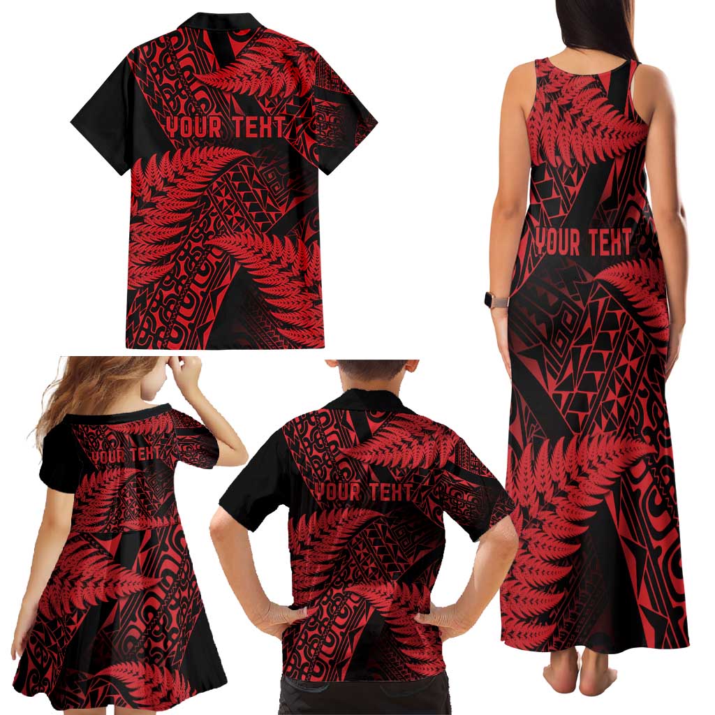 New Zealand Rugby Pacific Personalised Family Matching Tank Maxi Dress and Hawaiian Shirt All Red Maori Pasifika Fern Pattern LT9 - Polynesian Pride