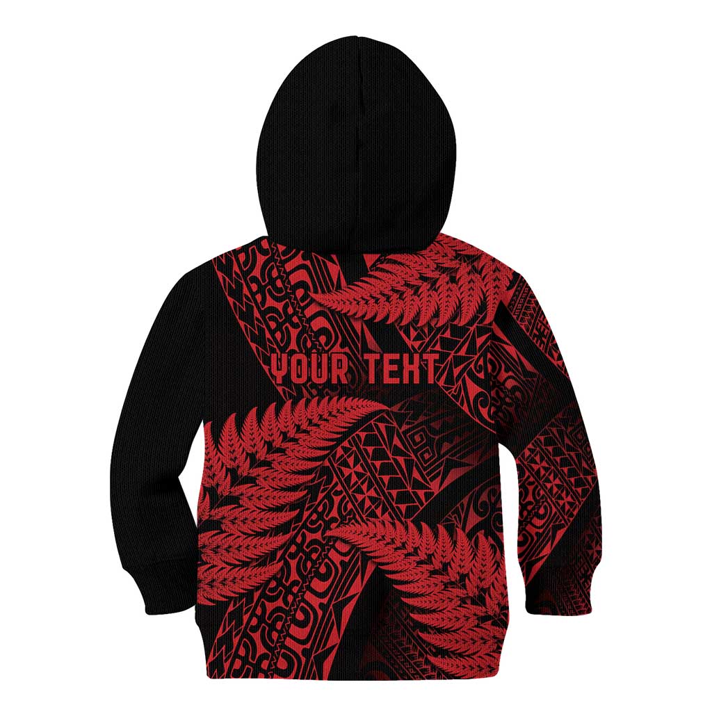 New Zealand Rugby Pacific Personalised Kid Hoodie All Red Maori Pasifika Fern Pattern